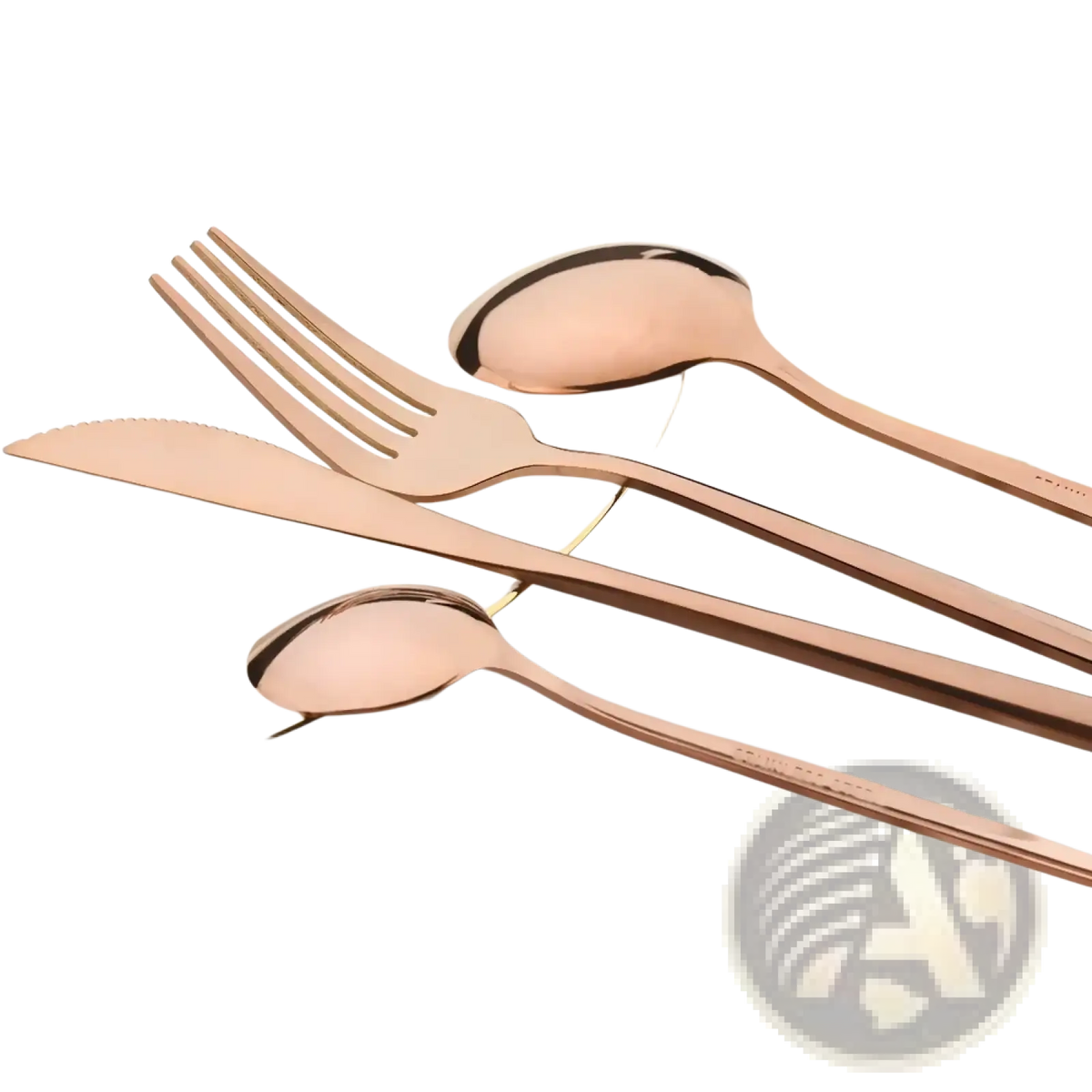Rose gold cutlery set 24-piece stainless steel flatware with fork knife and two spoons in sleek modern design