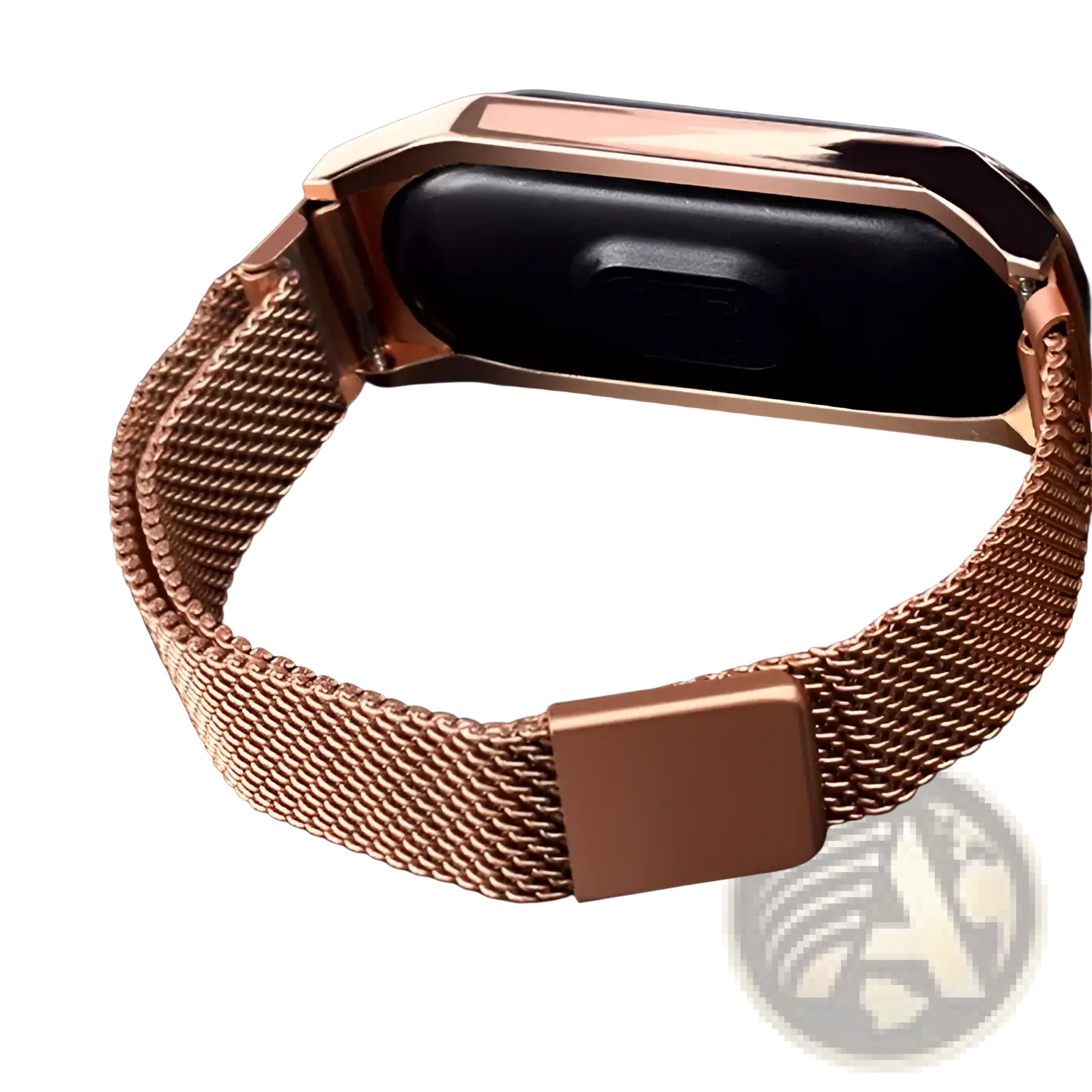 Rose gold digital watch led touch waterproof with a rose gold mesh band and sleek rectangular clasp