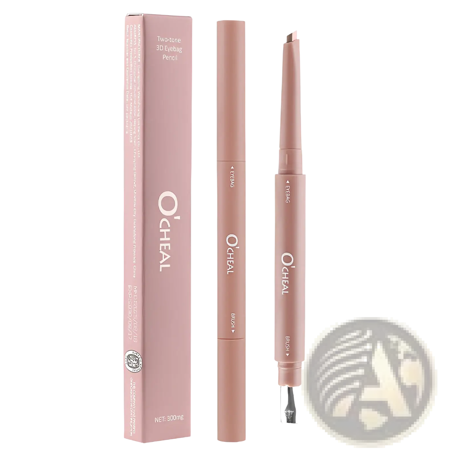 Rose gold dual ended eyeshadow and silkworm pen with sleek two tone 3d pencil featuring angled brush and sharp tip