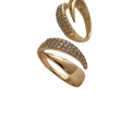 Rose gold interlocking diamond ring for women with gold-toned bands featuring rows of sparkling clear crystals