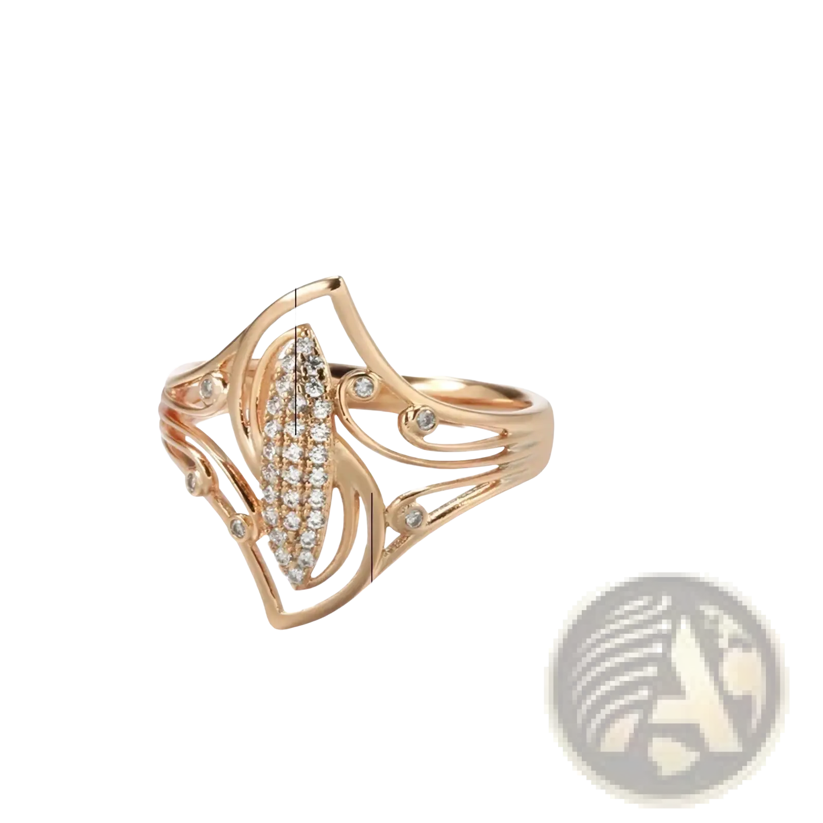 Elegant rose gold leaf zircon ring featuring a central cluster of natural zircon stones in an intricate design