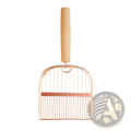 Rose gold metal cat litter scoop with light wood handle and horizontal accent bar for easy scooping