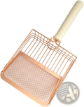 Rose gold metal cat litter scoop with cream wooden handle designed for efficient litter cleaning