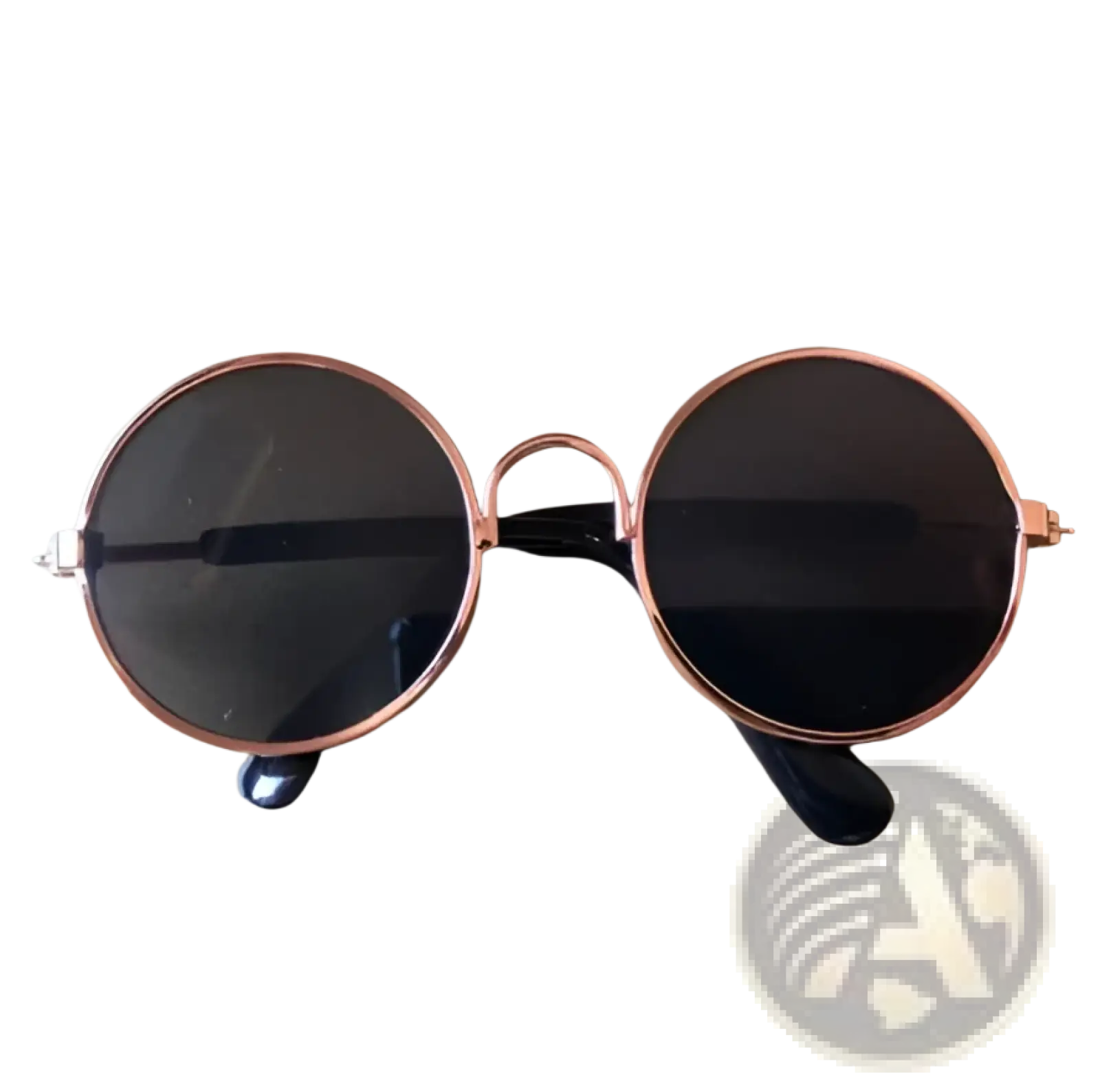 Rose gold metal round cat sunglasses with mirrored dark lenses and black temple tips in a modern design