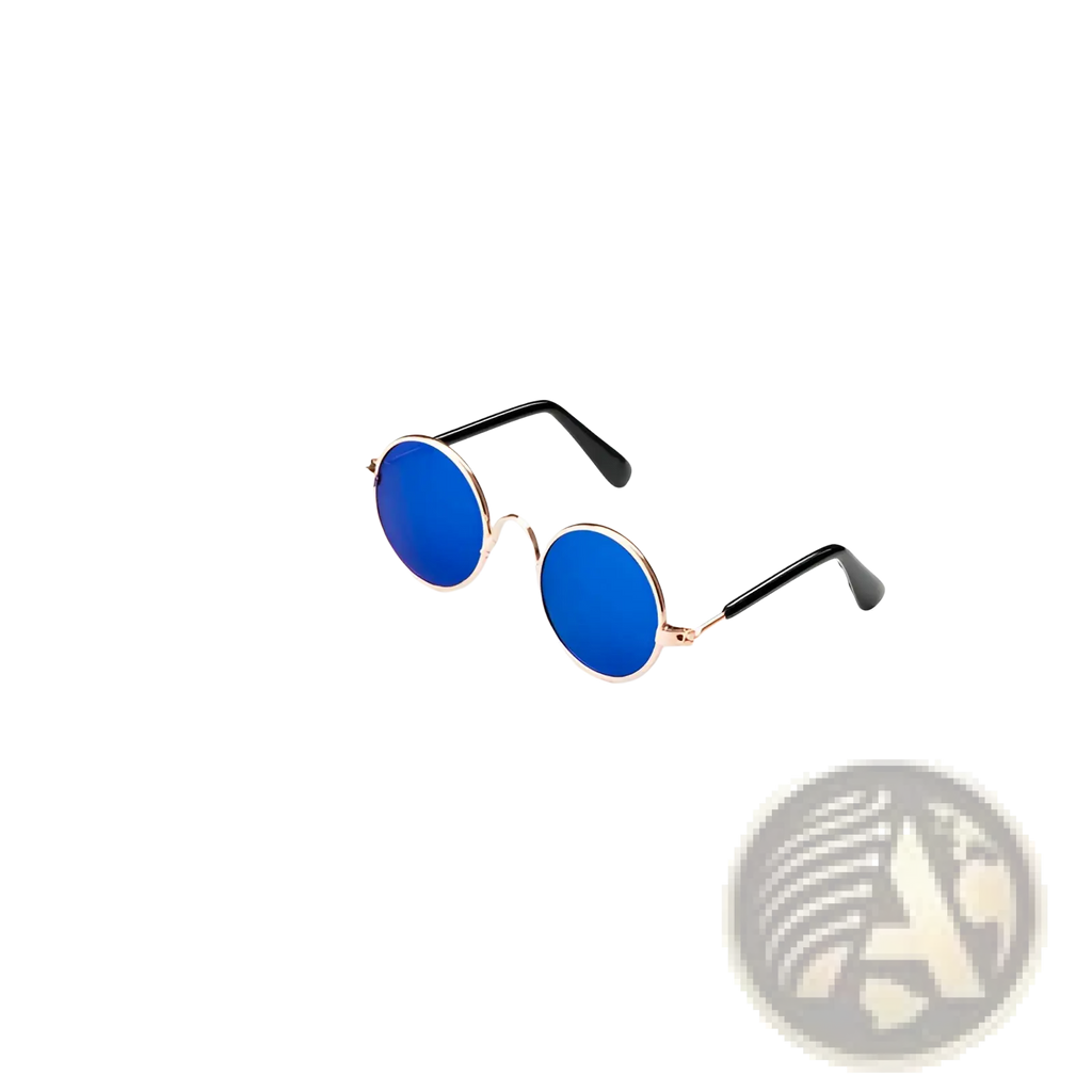 Rose gold metal round cat sunglasses with blue mirrored lenses and black temple arms for stylish sun protection