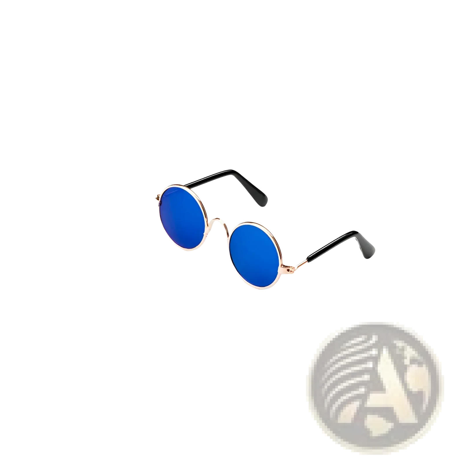 Rose gold metal round cat sunglasses with blue mirrored lenses and black temple arms for stylish sun protection