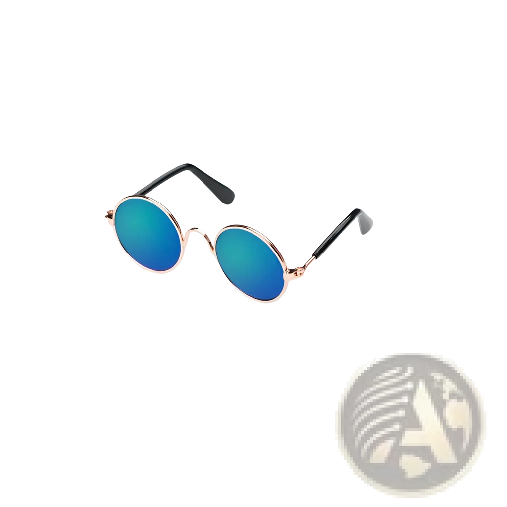 Rose gold metal round cat sunglasses with blue mirrored lenses and black temple arms for stylish sun protection