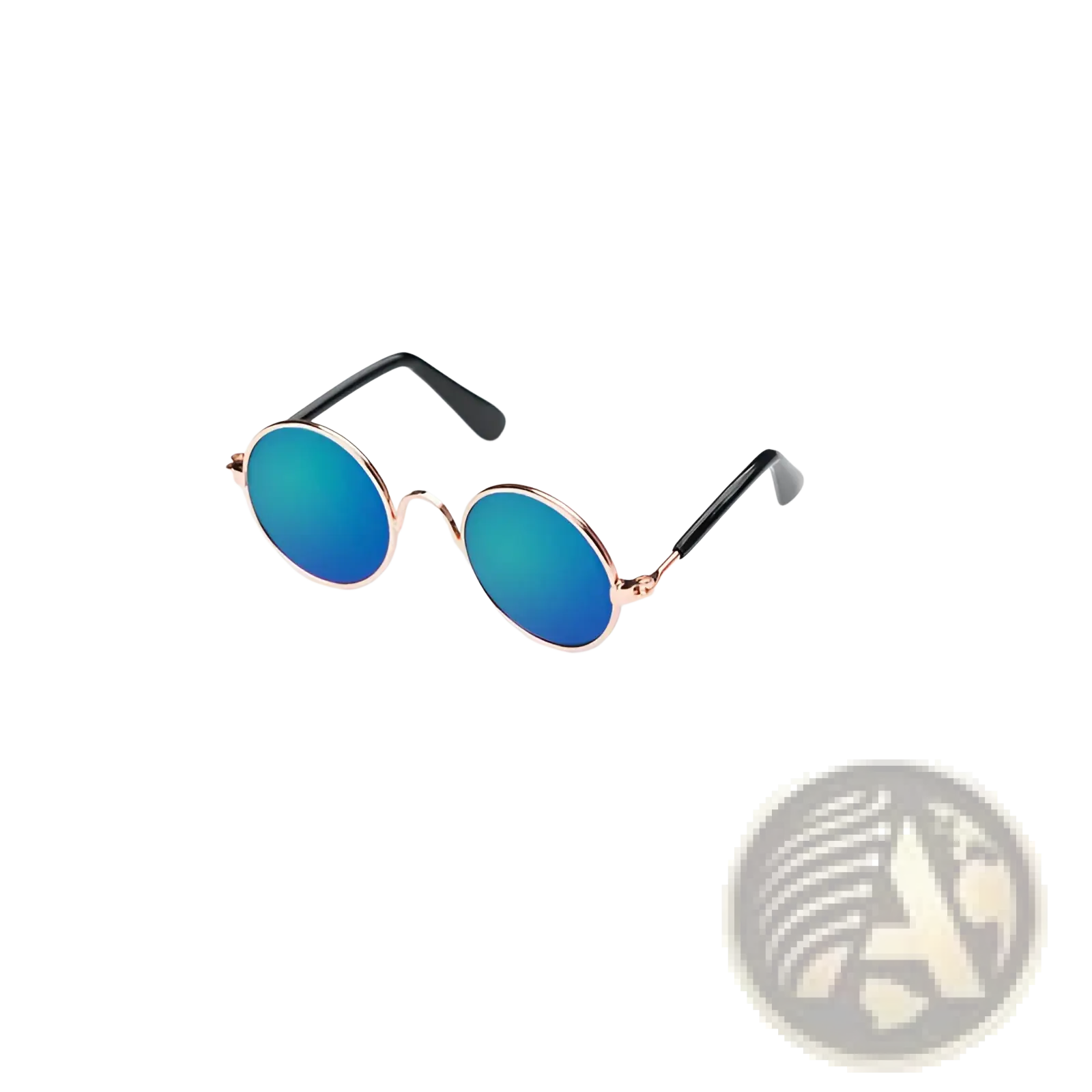 Rose gold metal round cat sunglasses with blue mirrored lenses and black temple arms for stylish sun protection