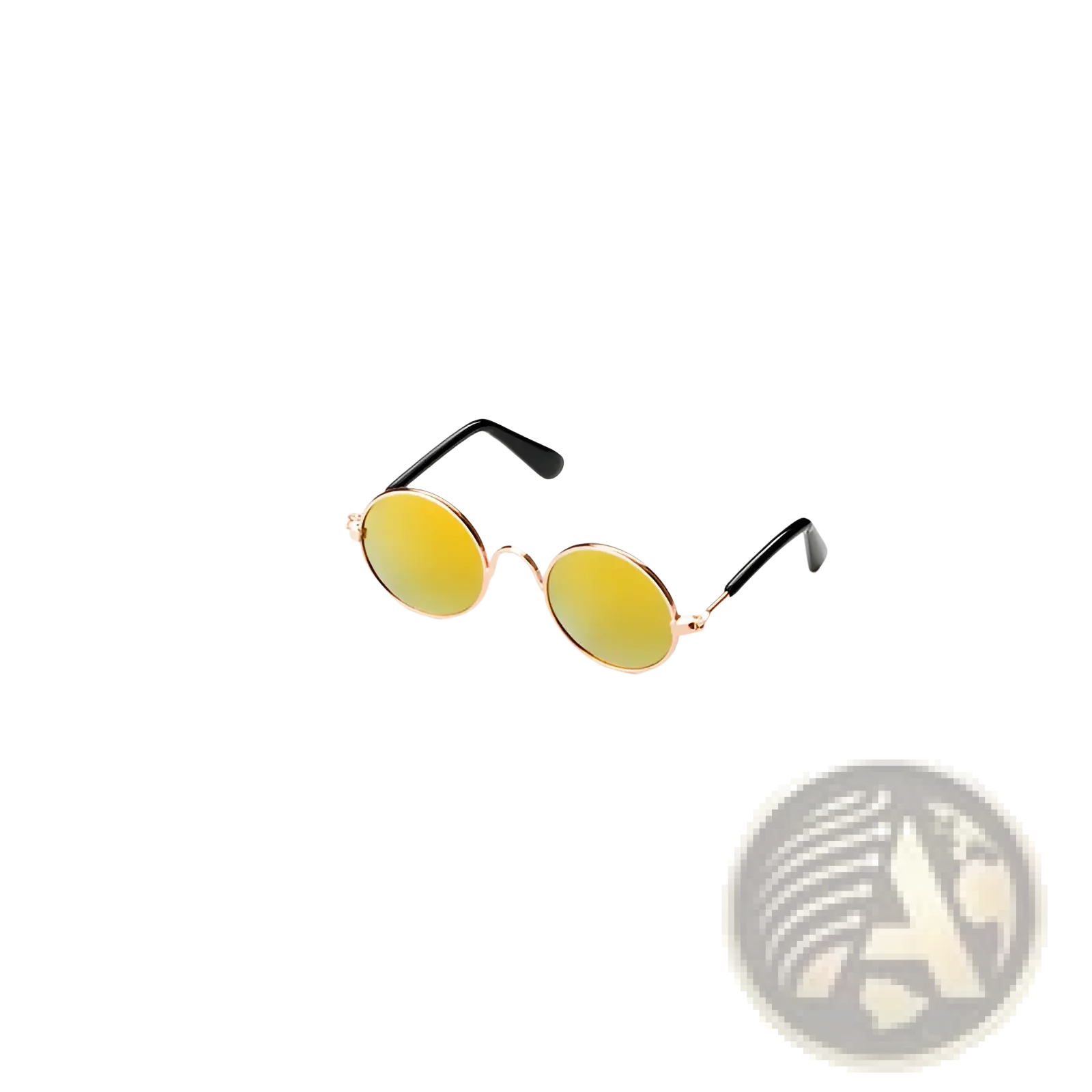 Rose gold metal round cat sunglasses with gold-toned frames black temples and reflective yellow-green mirrored lenses