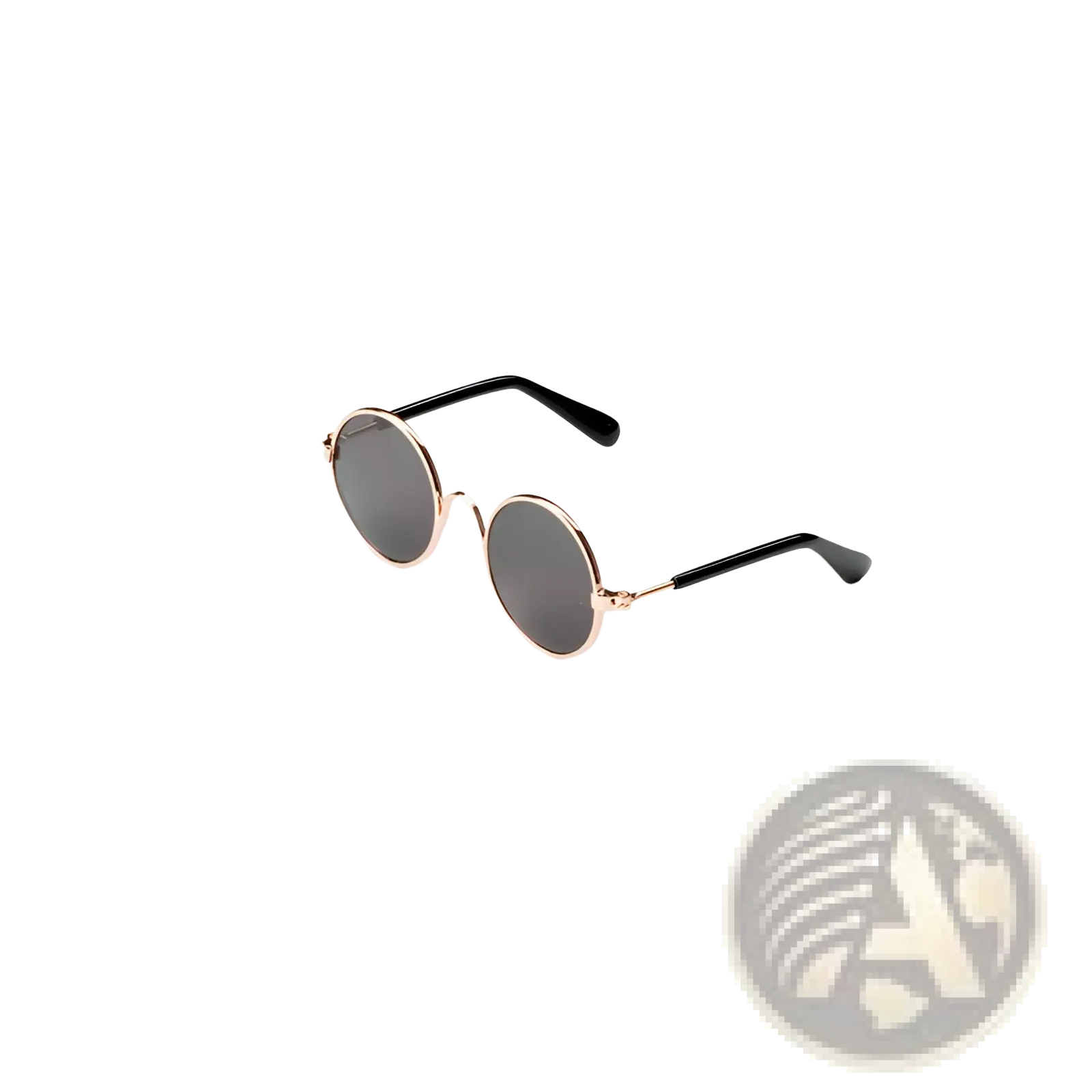 Rose gold metal round cat sunglasses with black temple arms and dark gray mirrored lenses for stylish sun protection