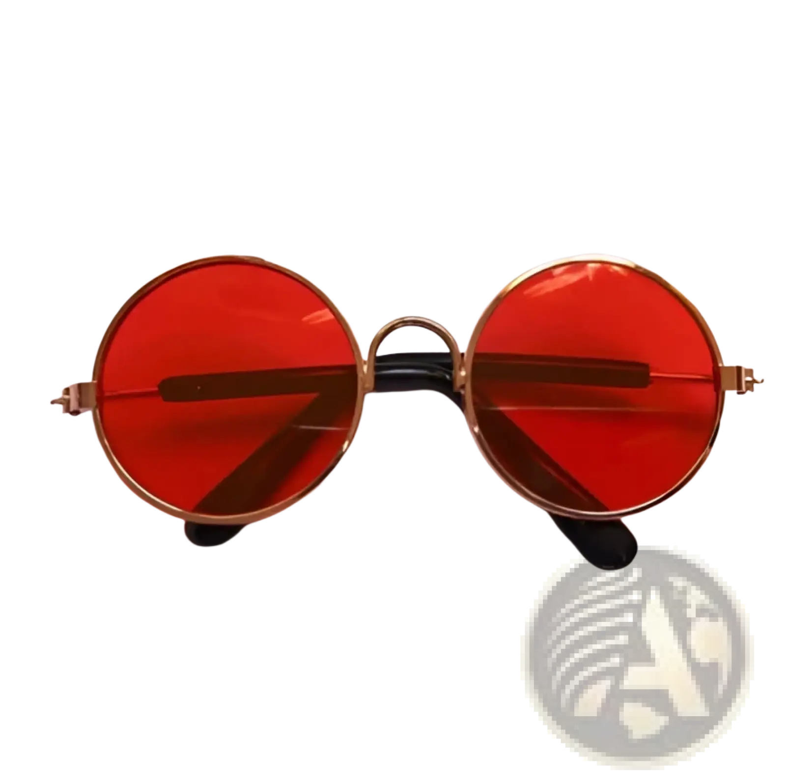 Rose gold metal round cat sunglasses with red-tinted mirrored lenses and black temple tips in gold frame