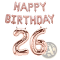 Rose gold foil balloon banner set with happy birthday and number 26 for birthday party decoration