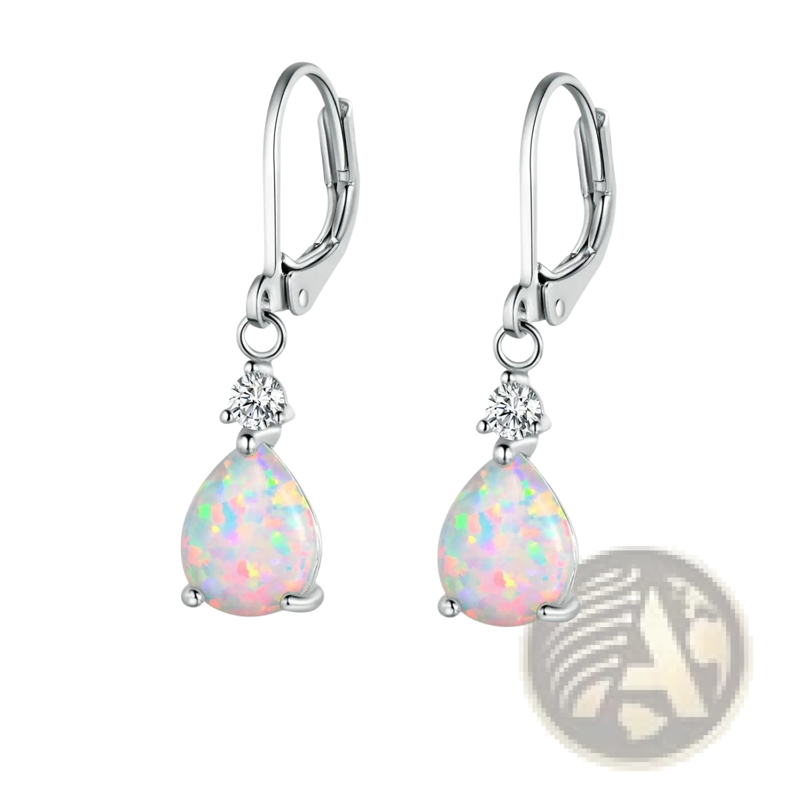 Elegant pear-shaped opal teardrop earrings with shimmering iridescent glow set in rose gold with diamond accents