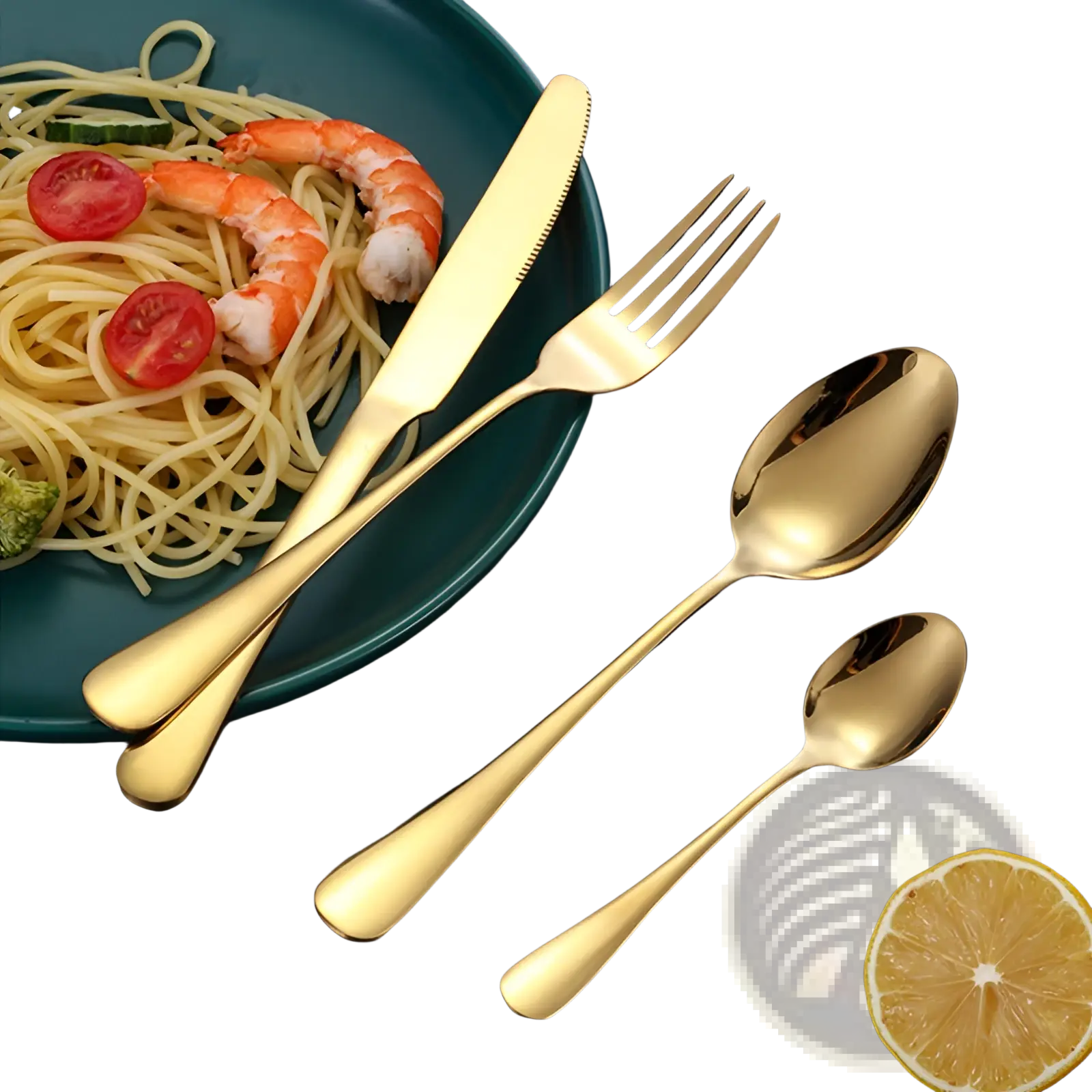 Rose gold stainless steel cutlery set 24 pieces with sleek golden modern design for elegant dining