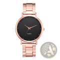Rose gold women luxury watch quartz business wristwatch with stainless steel case black dial and minimalist white markers