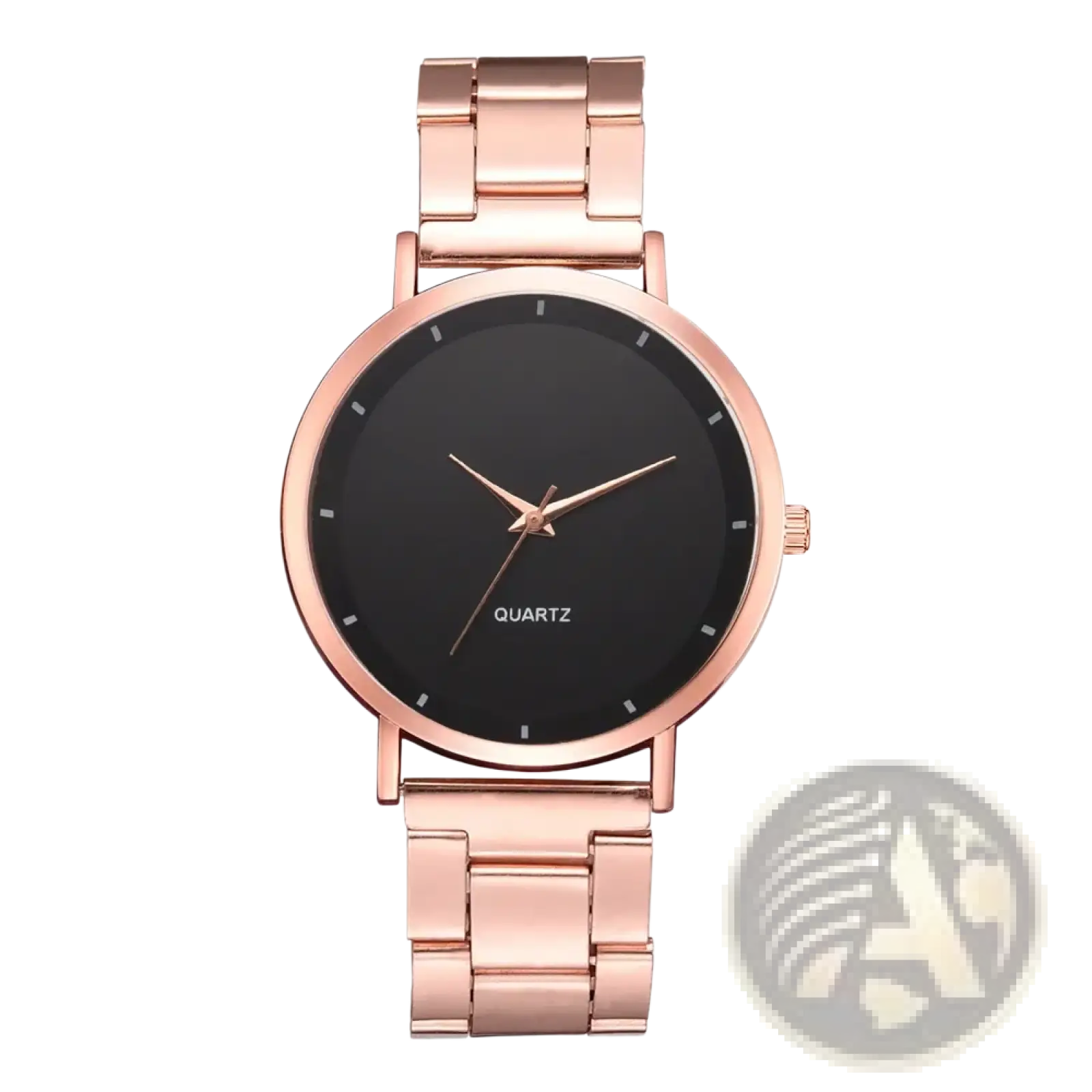 Rose gold women luxury watch quartz business wristwatch with stainless steel case black dial and minimalist white markers