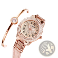 Rose gold zido women’s quartz watch with diamond-studded face and bracelet for elegant timekeeping