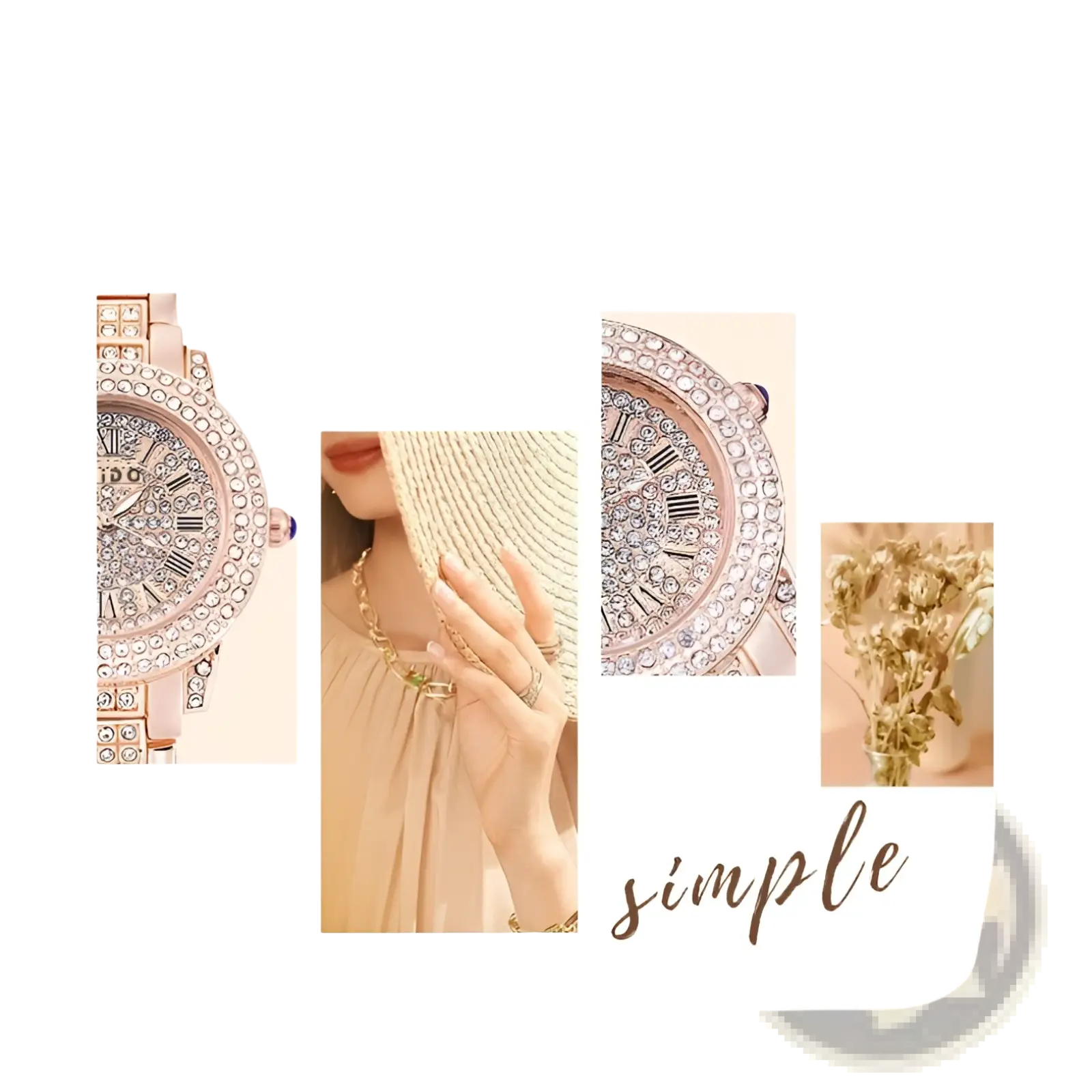 Rose gold zido diamond encrusted women’s quartz watch with sparkling crystal bezel and roman numeral dial