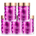 Pink rose-scented oil capsules for frizzy hair in clear glass bottles with gold caps by koumal