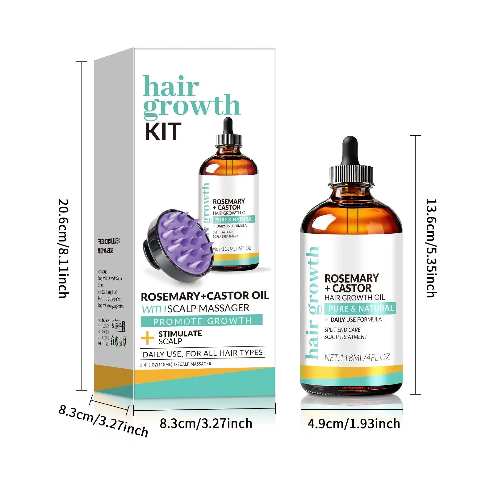 Amber glass bottle with black dropper cap containing rosemary castor hair growth oil 118ml treatment with white label