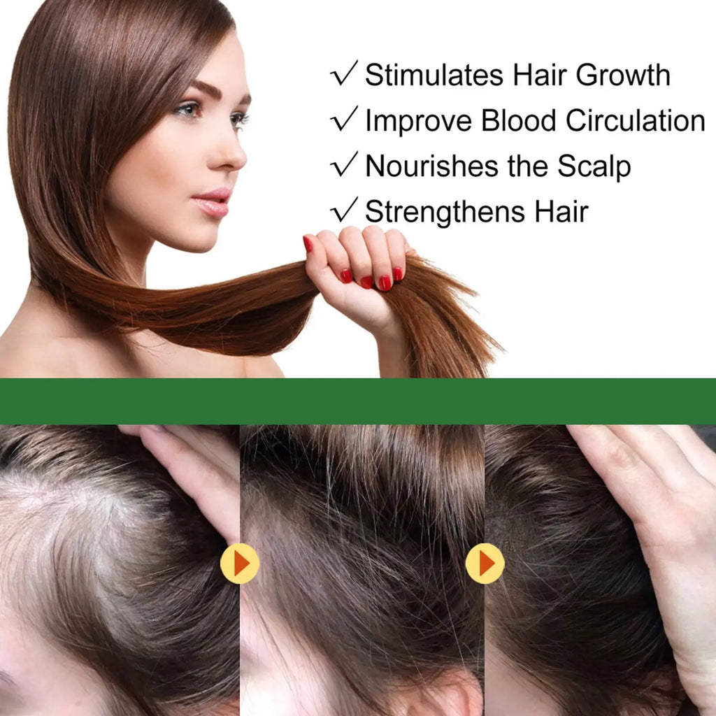 A woman with long straight brown hair gently holds her hair using rosemary essential oil for hair growth 60ml Ouhoe