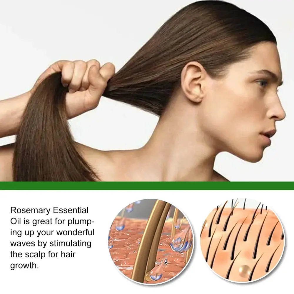 Long dark brown smooth shiny hair showcasing effects of Eelhoe rosemary essential oil for hair growth and scalp care