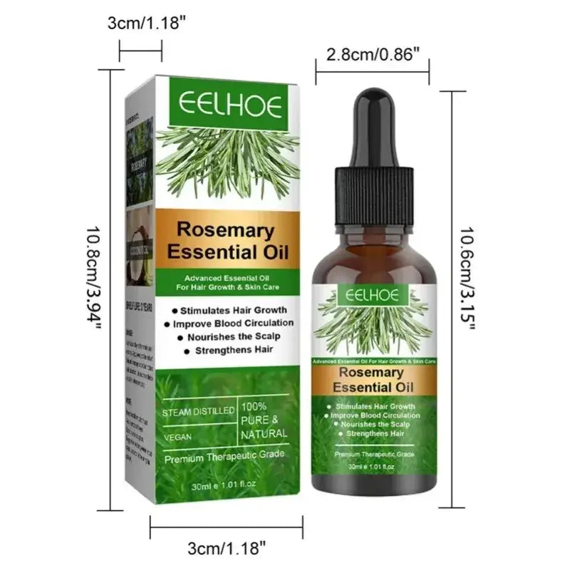 Eelhoe rosemary hair essential oil in 30ml amber glass dropper bottle with green and white nourishing scalp packaging