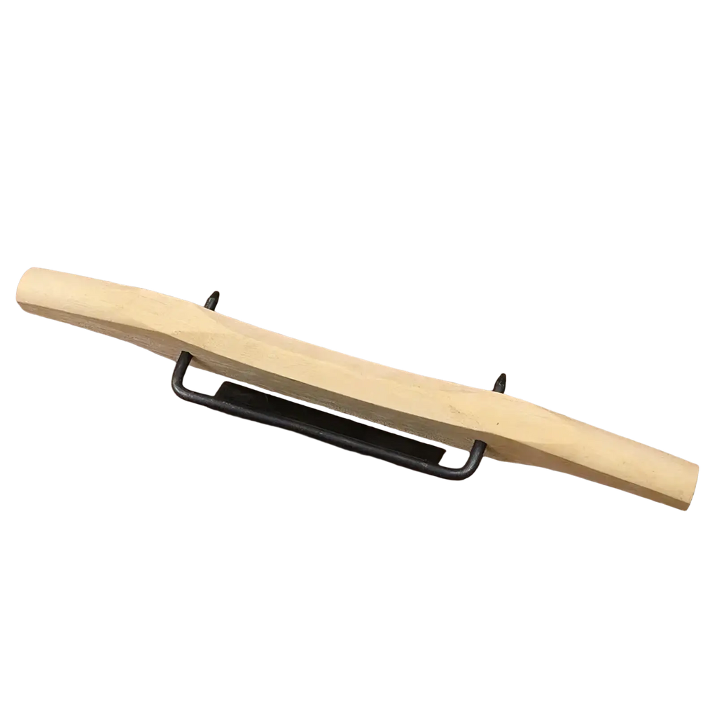 Light-colored wooden rosewood hand planer with black metal handle and adjustable blade for woodworking trimming