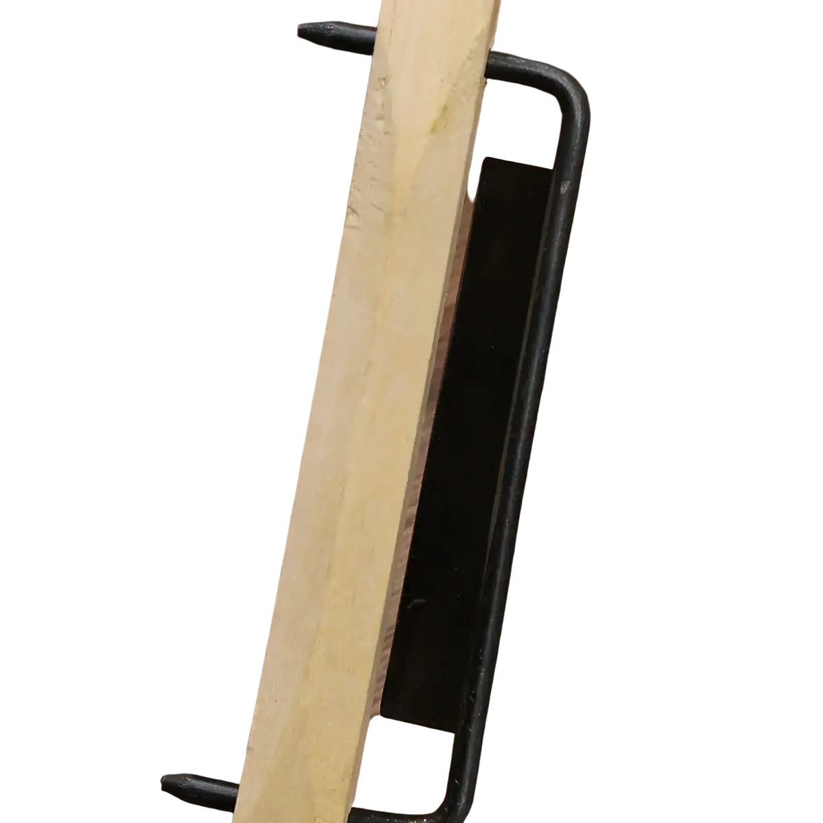 A light-colored wooden stick held upright by a black metal clamp for the rosewood hand planer woodworking tool