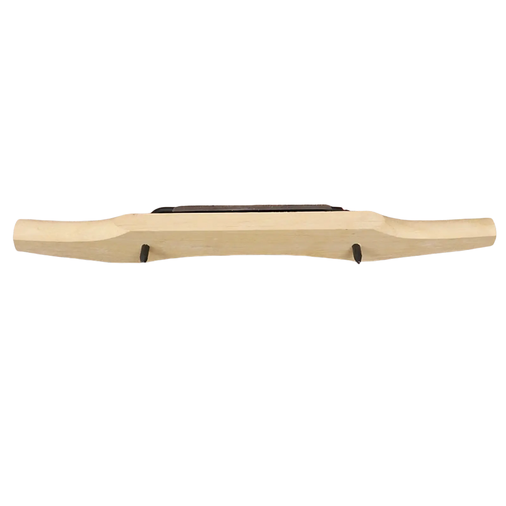 Light-colored wooden rosewood hand planer with black metal blade and two small black handles for woodworking trimming
