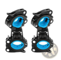 Rotatable bicycle flashlight mount holder with black and blue adjustable handlebar clamps for secure attachment