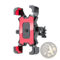 Rotatable bicycle phone holder mount with a rugged angular design in red and black for secure motorcycle use