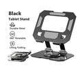 Black durable metal rotatable tablet stand with 360-degree rotatable and stand adjustable foldable lifting design