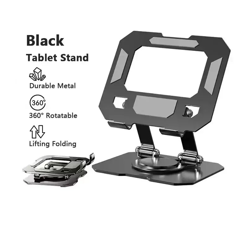 Black durable metal rotatable tablet stand with 360-degree rotatable and stand adjustable foldable lifting design