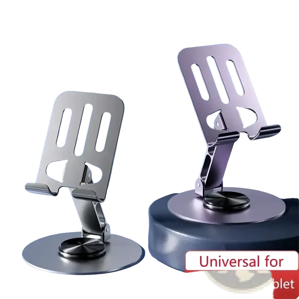 Silver all-aluminum alloy rotating aluminum tablet and phone stand with 720-degree rotating hinge for versatile use