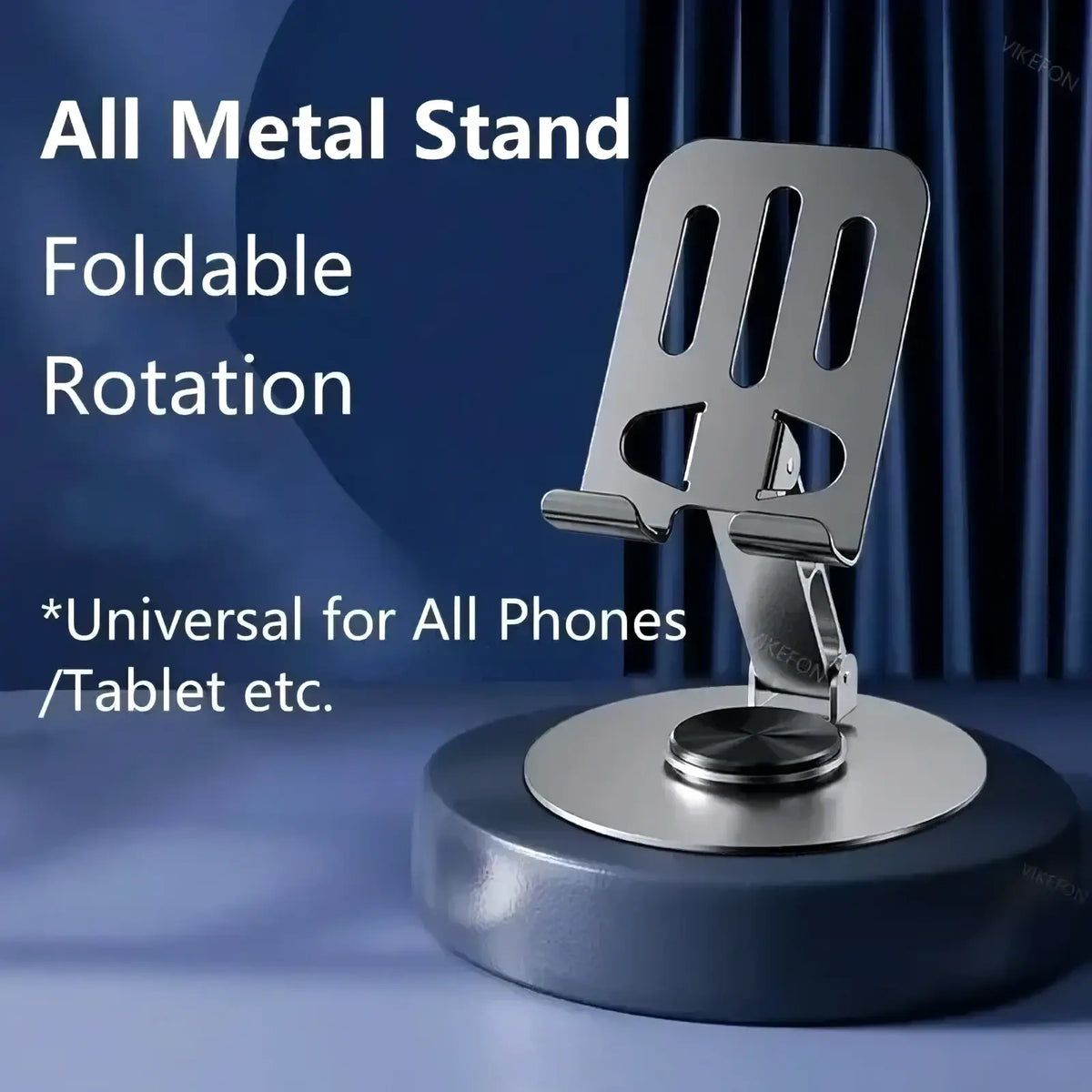Silver all-metal foldable rotating aluminum tablet and phone stand with universal design for various devices