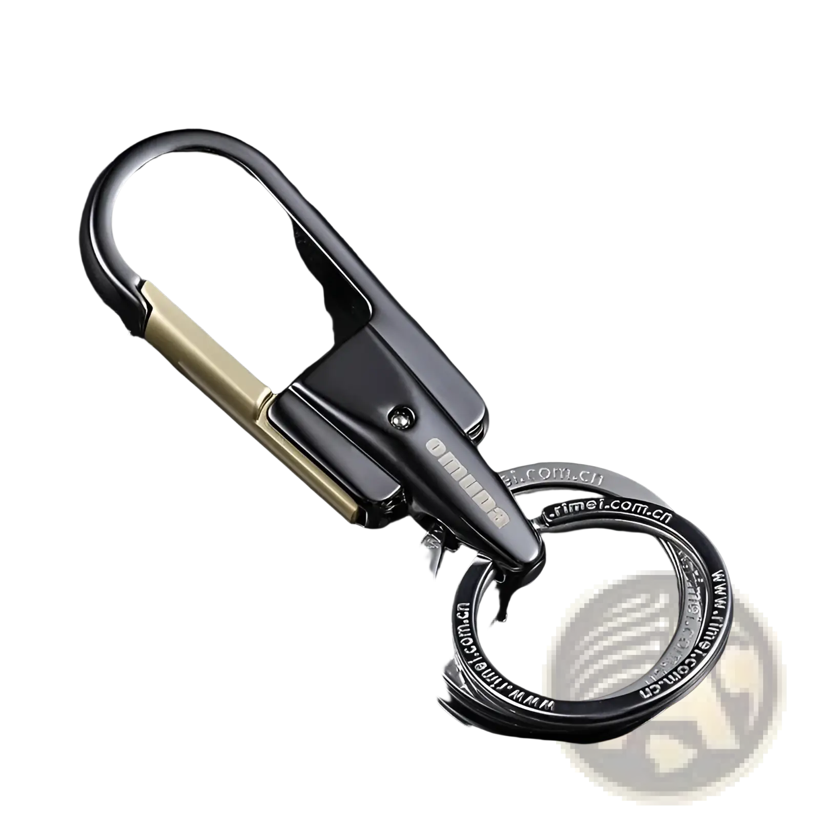 Black and gold stainless steel rotating car keychain with sleek modern metal carabiner key ring design