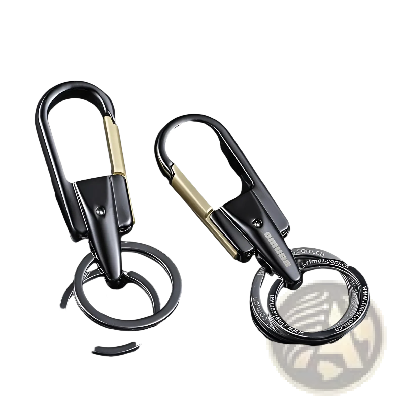 Rotating car keychain stainless steel key ring in black and gold metal with a sleek modern design