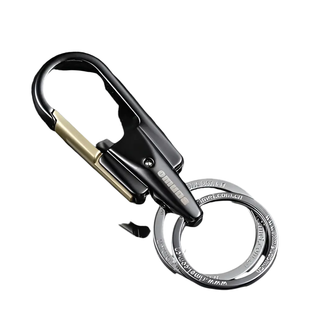 Black and gold rotating car keychain stainless steel key ring with carabiner clip and engraved circular rings