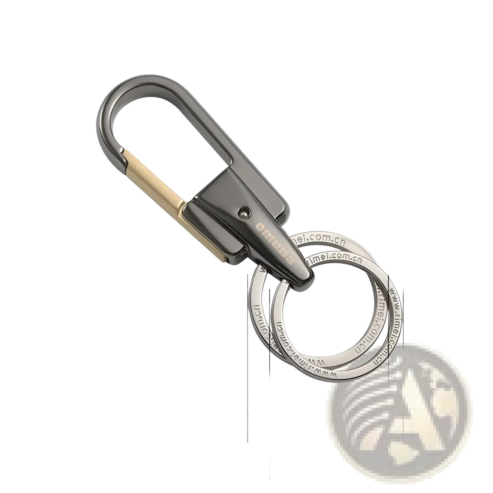 Rotating car keychain stainless steel key ring with a sleek two-tone metal carabiner in dark gray and gold accents