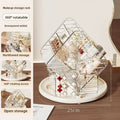 Rotating clear acrylic makeup organizer with a transparent white 360-degree rotatable tree-shaped design and compartments