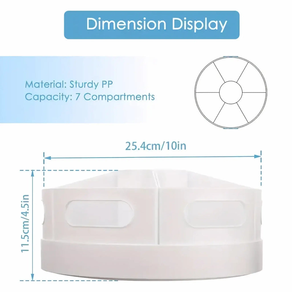 White sturdy pp rotating desk organizer with seven compartments for stationery storage and organization