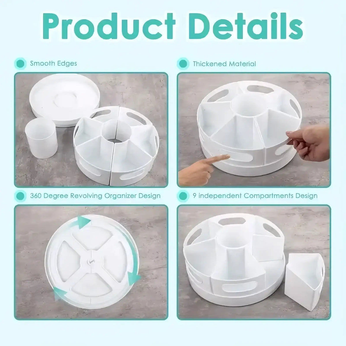 Rotating desk organizer white plastic pen holder with nine compartments and 360-degree revolving feature