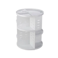White plastic multi-tiered rotating makeup organizer with 360 degree rotation for cosmetic storage