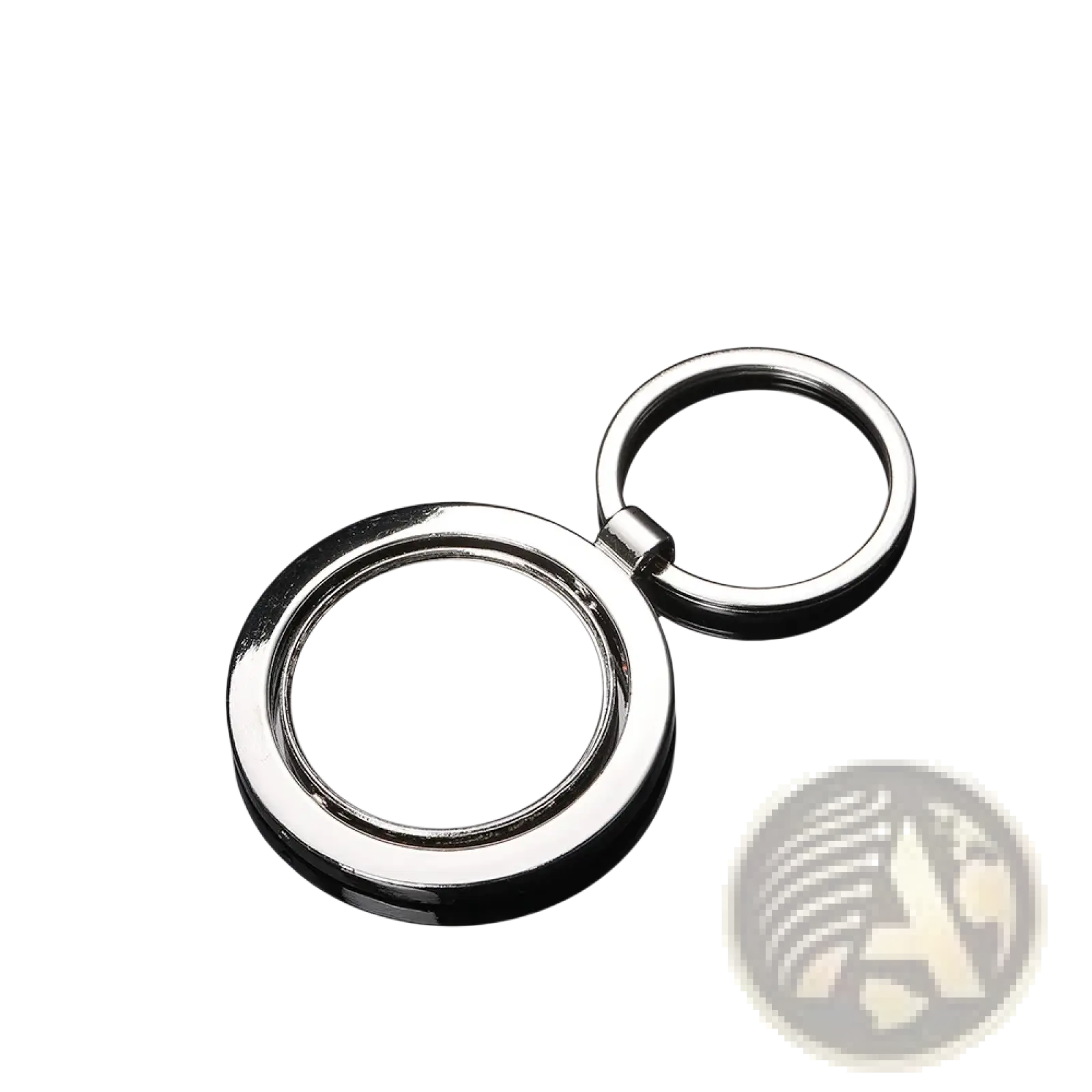 Rotating silver circle keychain gift featuring a silver metallic key ring with a circular flat disc attached
