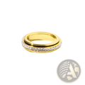 Gold-toned rotating square diamond titanium steel ring with sleek two-tier design and central band of clear faceted crystals
