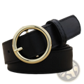 Black leather belt with a gold-toned round buckle for women fashion versatile styling