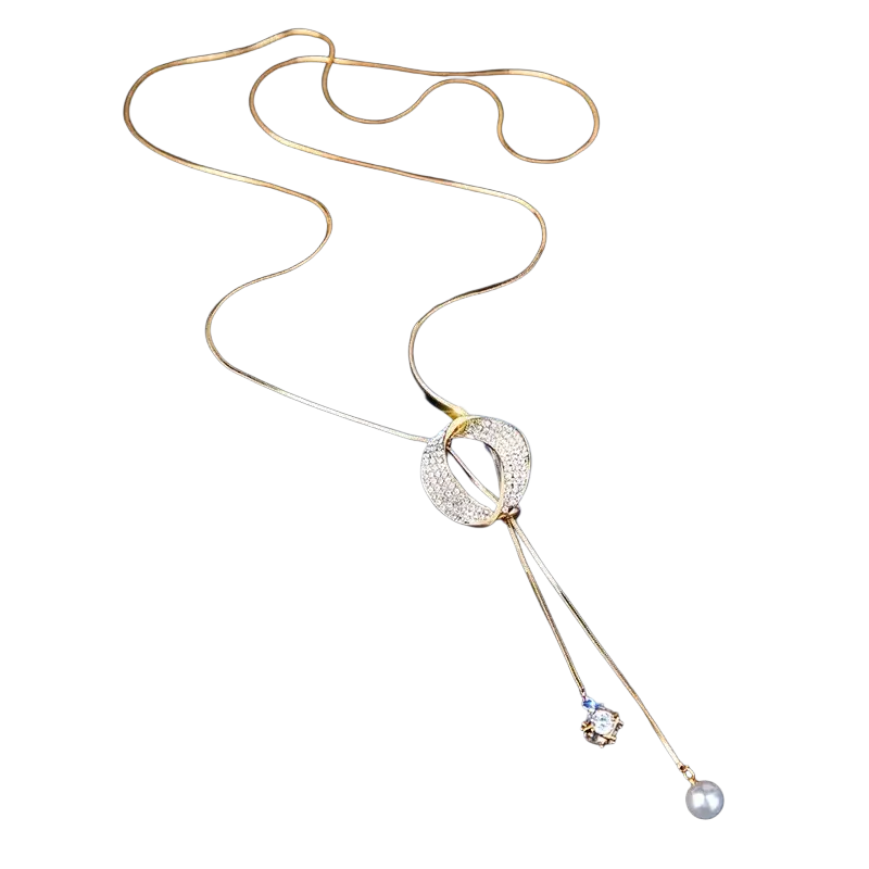 Gold circle pendant necklace with round circle pendant in gold featuring diamonds, gemstone, and pearl dangles for women