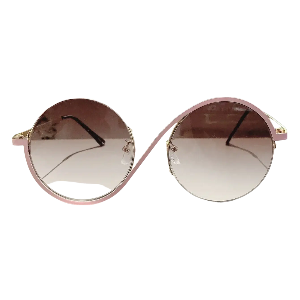 Round frame sunglasses with pink gold-tone metal frames and gradient brown lenses for fashionable outfits and applicable scenarios