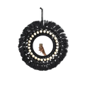 Round macrame wall mirror with black fringe and cream-colored beads decorative mirrors for boho decor